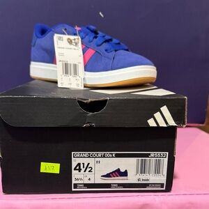 adidas Royal Blue Kids Sneaker with Pink Accent